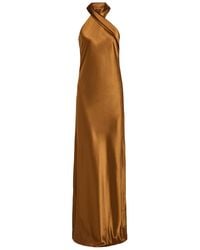 Galvan London - Pandora Scarf-Neck Satin Gown - Lyst