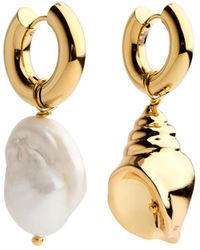 Timeless Pearly - Pearl And Shell 24Kt-Plated Hoop Earrings - Lyst