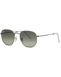 Ray-Ban - Gunmetal Polarised Hexagon-Frame Sunglasses, Sunglasses, Charcoal Lenses, Ray Bans Hexagonal Sunglasses, 100% Uv Protection - Lyst