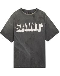 SAINT Mxxxxxx - Alpha Logo-Print Distressed Cotton T-Shirt - Lyst