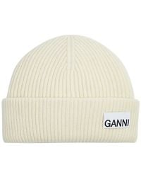 Ganni - Fitted Ribbed Wool-blend Beanie - Lyst