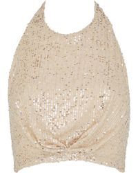 In the mood for love Peres Silver Halterneck Cropped Sequin Top - Metallic