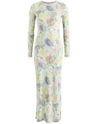 Loewe - Ribbed Floral-Print Silk-Blend Midi Dress - Lyst