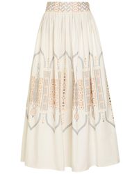 Emporio Sirenuse - Ombretta Embroidered Cotton-Blend Midi Skirt - Lyst