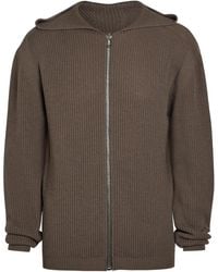 Rick Owens - Hooded Zip-Through Ribbed-Wool Jumper - Lyst