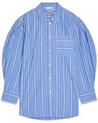 Ganni - Striped Cotton-Poplin Shirt - Lyst