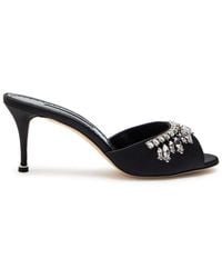 Manolo Blahnik - Tulimu 70 Crystal-Embellished Satin Mules - Lyst