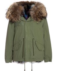 Mr & Mrs Italy Fw20 Icon Parka: Army Cotton Mini Parka With Patch Fox Fur Lining - Green