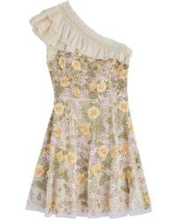 Needle & Thread - Florine One-Shoulder Embroidered Tulle Mini Dress - Lyst