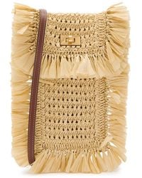 Anya Hindmarch - Fringed Raffia And Leather Cross-Body Phone Pouch - Lyst