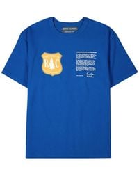 Reese Cooper Code Numbers Blue Printed Cotton T-shirt