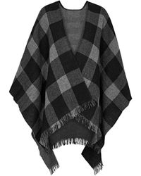 Eileen Fisher - Checked Fringed Wool Poncho - Lyst