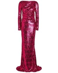 Talbot Runhof - Draped Sequin-Embellished Gown - Lyst