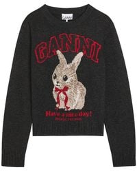 Ganni - Logo-Intarsia Wool-Blend Jumper - Lyst