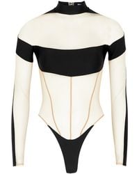 Mugler - Panelled Jersey And Tulle Bodysuit - Lyst
