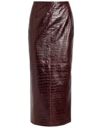 Nour Hammour - Elyse Crocodile-Effect Leather Midi Skirt - Lyst