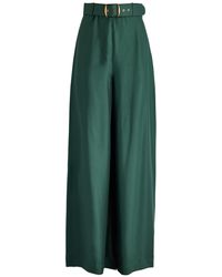 Zimmermann - Illustration Belted Wide-Leg Silk Trousers - Lyst