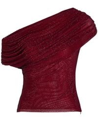 Self-Portrait - Rhinestone-Embellished Draped Stretch-Mesh Top - Lyst
