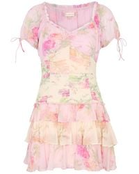 LoveShackFancy - Jupe Floral-Print Chiffon Mini Dress - Lyst