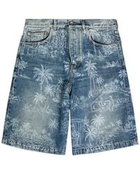 Amiri - Palm Printed Denim Shorts - Lyst