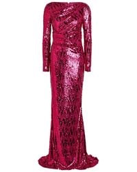 Talbot Runhof - Draped Sequin-Embellished Gown - Lyst