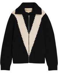 Valentino Garavani - Logo-Intarsia Wool Cardigan - Lyst