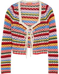 Kitri Dionne Striped Crochet-knit Cardigan - Red