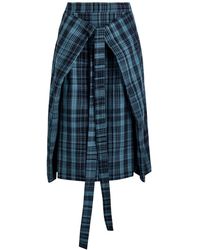 YMC - George Checked Cotton Midi Skirt - Lyst