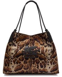 Etro - Libra Large Leopard Velvet And Leather Tote - Lyst