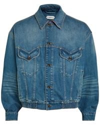Versace - Leather-Collar Denim Jacket - Lyst