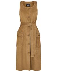 Boutique Moschino Brown Faux Suede Belted Midi Dress - Natural