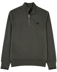 Fred Perry - Logo-embroidered Cotton Half-zip Sweatshirt - Lyst