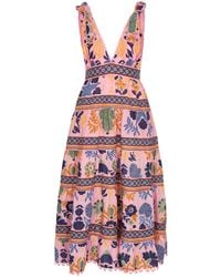 FARM Rio - Seashell Tapestry Floral-Print Cotton Midi Dress - Lyst