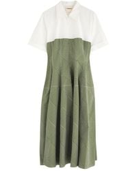 LOVEBIRDS - Printed Colour-Blocked Linen-Blend Midi Dress - Lyst