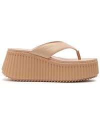 Chloé - Nama 80 Thong Leather Wedge Sandals - Lyst