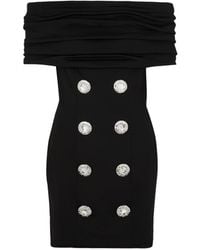 Balmain - Off-The-Shoulder Embellished Cady Mini Dress - Lyst