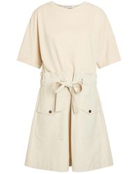 Moncler - Belted Cotton Mini T-Shirt Dress - Lyst