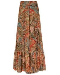 Etro - Paisley Ruffled Silk Maxi Skirt - Lyst