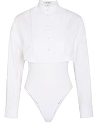 Alaïa - Cropped Shirt Cotton Bodysuit - Lyst