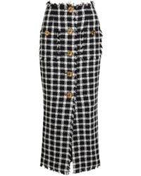 Balmain - Checked Tweed Midi Skirt - Lyst