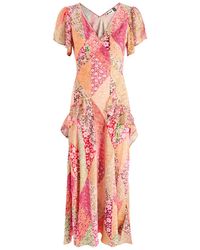 RIXO London - Evie Patchwork-Print Silk Maxi Dress - Lyst