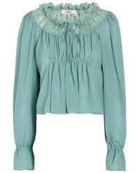 Chloé - Ruffled Lace-Trim Silk Blouse - Lyst