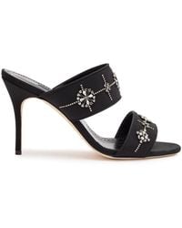 Manolo Blahnik - Ralota 90 Crystal-Embellished Crepe De Chine Mules - Lyst