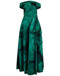 Talbot Runhof - Floral-Jacquard Off-The-Shoulder Satin Gown - Lyst