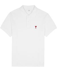Ami Paris - Logo-Embroidered Piqué Cotton Polo Shirt - Lyst