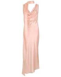 De La Vali - Thebe Scarf-Effect Draped Silk-Satin Midi Slip Dress - Lyst