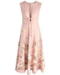 Zimmermann - Waverly Floral-Print Linen Midi Dress - Lyst