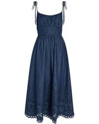 Zimmermann - Mahon Broderie Anglaise Denim Midi Dress - Lyst