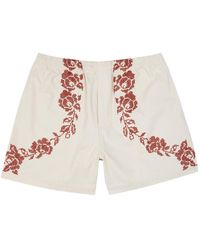 Bode - Rose Garland Cross-stitched Cotton Shorts - Lyst