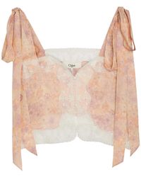 Chloé - Floral-Print Lace-Trim Silk Top - Lyst